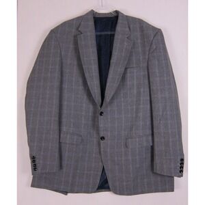 French Crown 54 Men's Jacket Grey Plaid Blazer Wool 2 Button Size 40 Chest